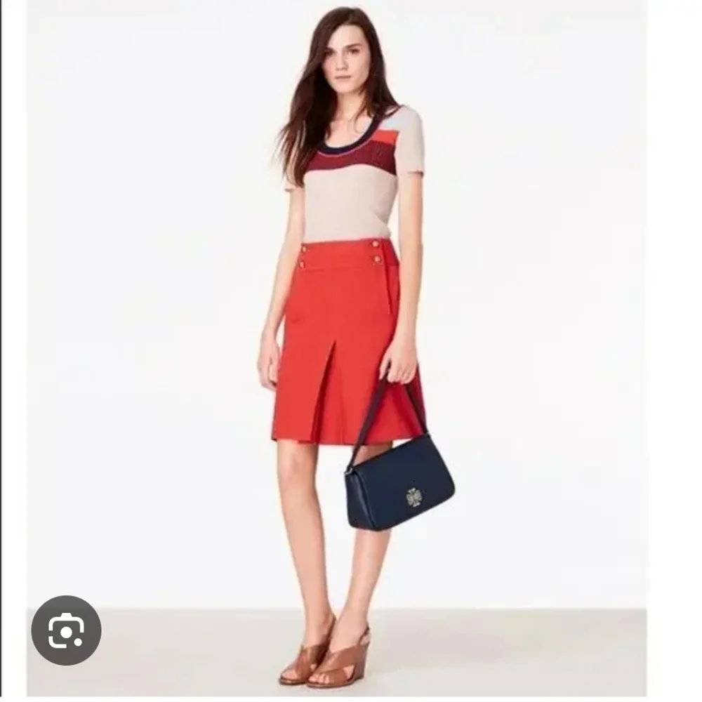 Tory Burch Thea Canyon Cotton Pleated A-line Midi Skirt 4